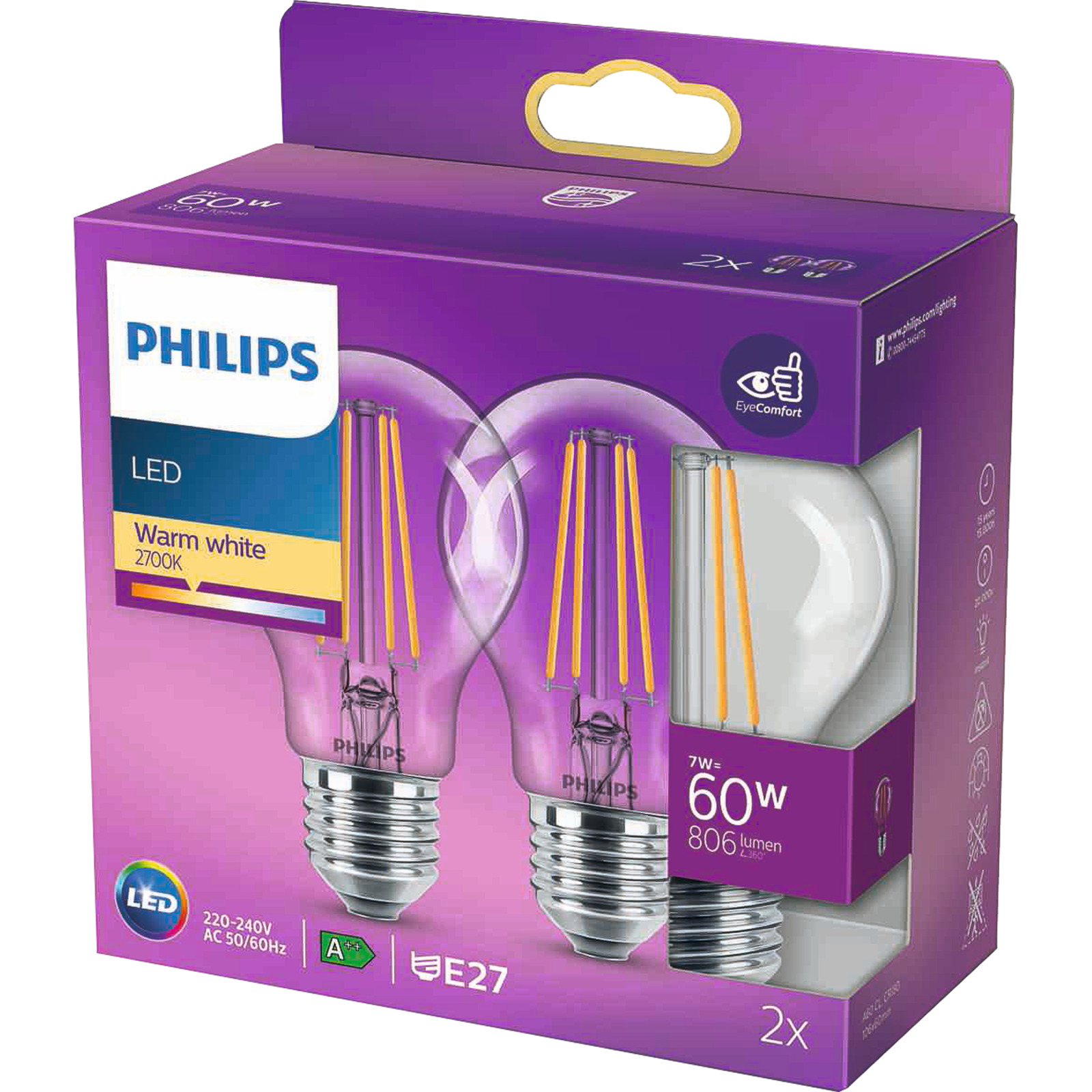LED-LM Fila 2xE27 C A60 60W 806Lm 2700K