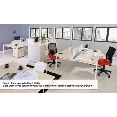 Bureau Bench IRIS - L120 cm - Plan de départ - Pieds blanc - plateau imitation Hêtre