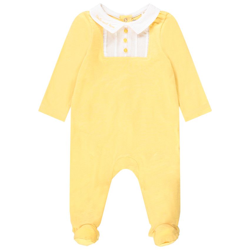 Dors-bien en jersey col claudine et plastron pour bébé garçon - Jaune