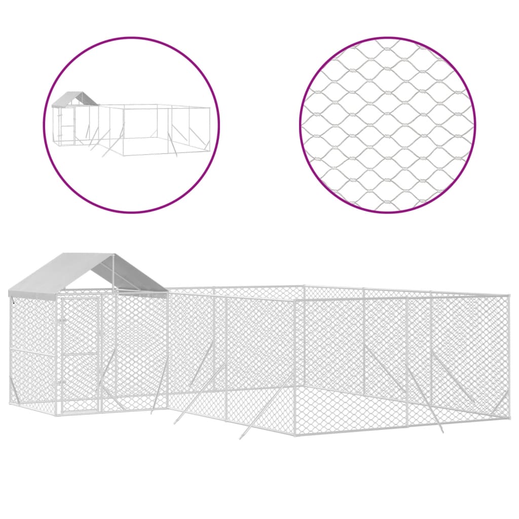 Canil externo para cães vidaXL com telhado, aço galvanizado, prata, 10x8x2,5m