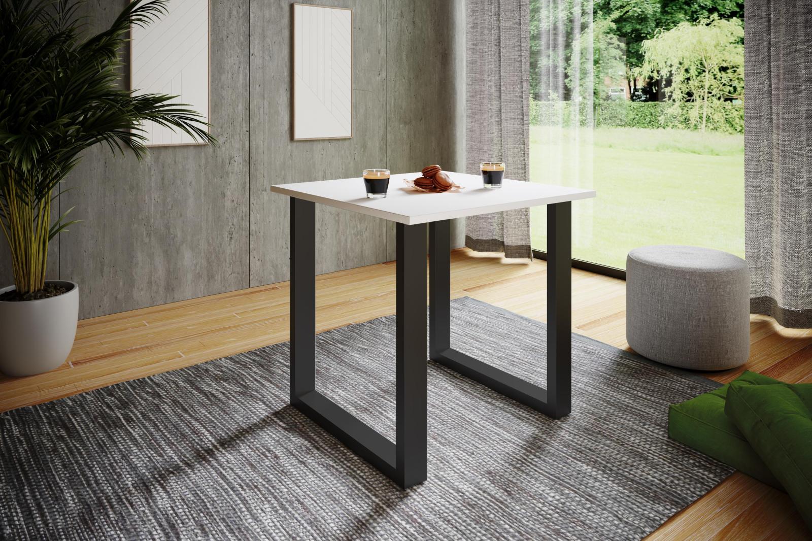 Esstisch XONA - weiß - schwarzes U-Fußgestell - 80x50 cm