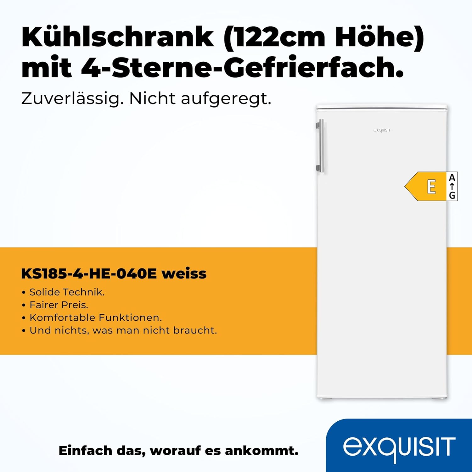 Exquisit Kühlschrank KS185-4-HE-040E weiss | 190 l Nutzinhalt | Alarm | Türanschlag wechselbar | 55 cm Breite