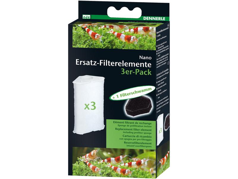 Dennerle Ersatz Filterelement 40/60, 3 Stück Ersatzfilterkartusche inkl. Vorfilterschwamm