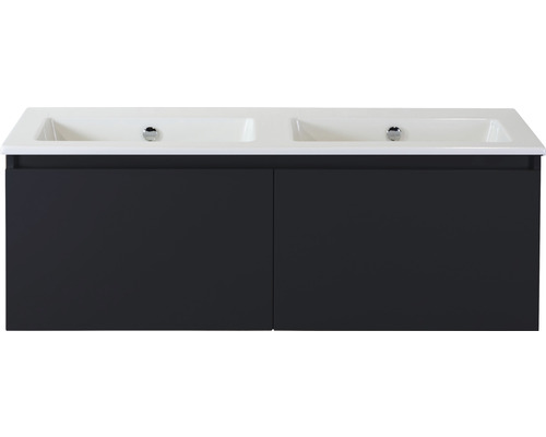 2-delige badkamermeubelset, dubbele wastafel Sanox Frozen, BxHxD 121 x 42 x 46 cm, matzwarte fronten, met witte keramische wastafel, 75735032