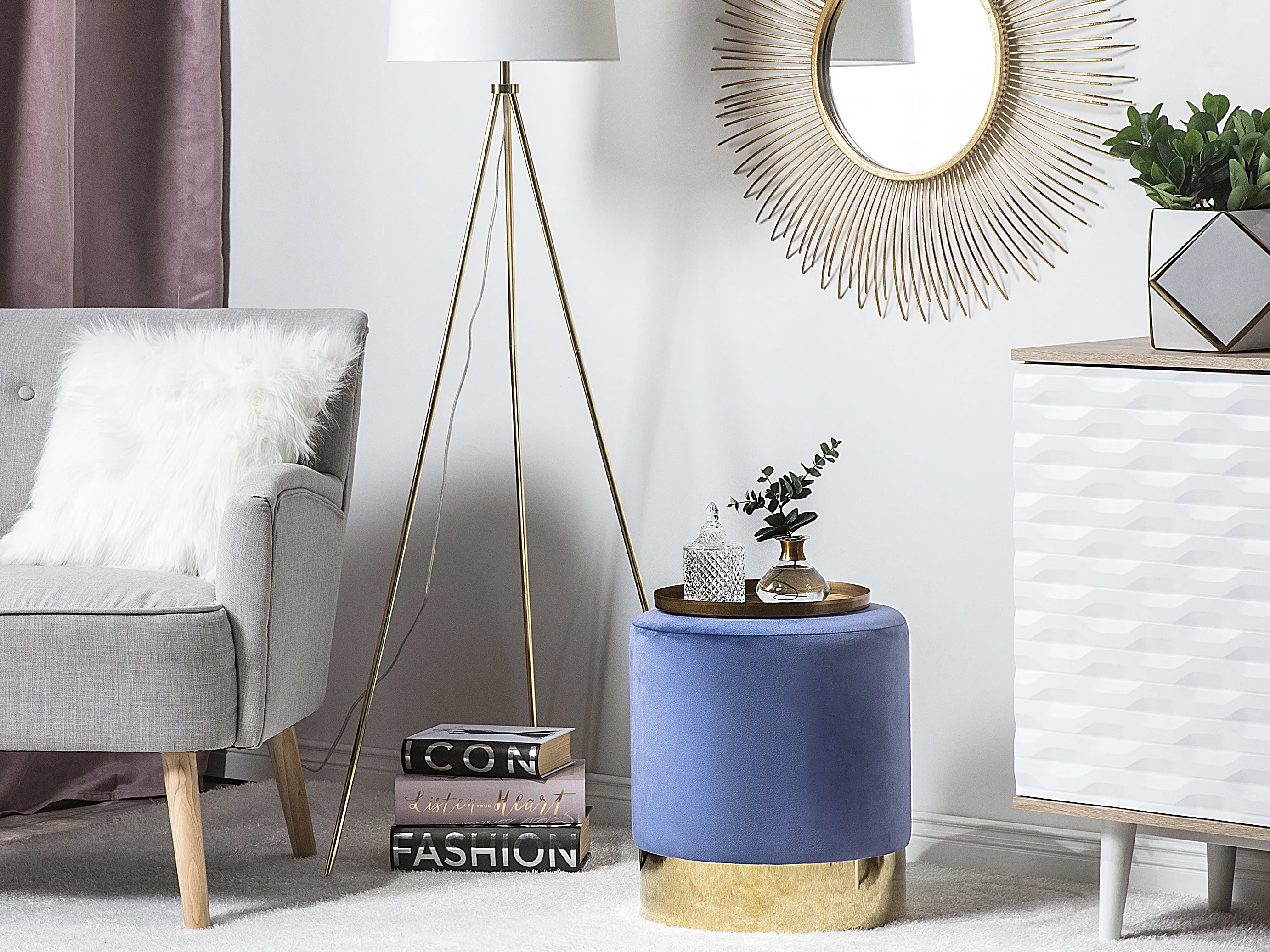 Poef SOPHIA Fluweel Marineblauw
