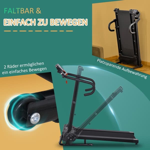 Tredemølle Sammenleggbar Elektrisk 500W 0,8-10Km/T Lcd-Skjerm Mobiltelefonholder Svart 123X62X117Cm