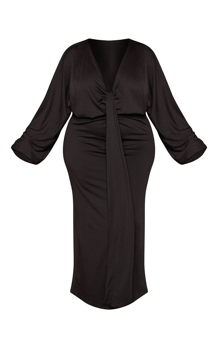 Noir Robe Maxi Grande Taille À Manches Chauve-souris Et Détail Drapé Toucher Doux
