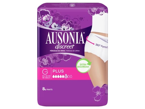 Ausonia DISCREET Plus G, Kvinne, Hvit, Velcro mappe, 95 - 125 cm, 8 stykker, Boks