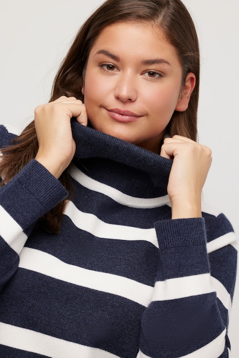 Rollkragen-Pullover, Ringel, kurz, Langarm