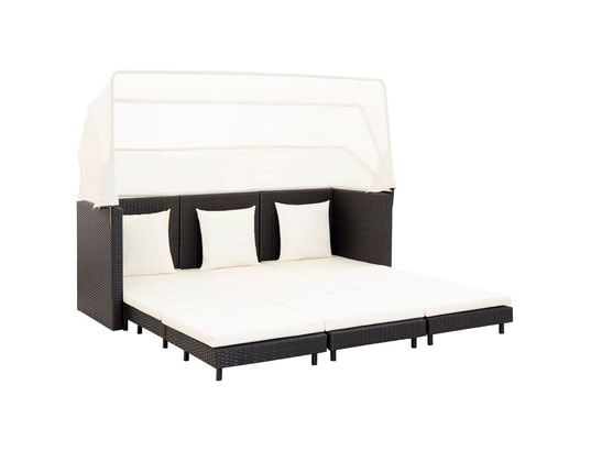 VIDAXL - Canapé-lit extensible 3 places avec toit résine tressée noir
