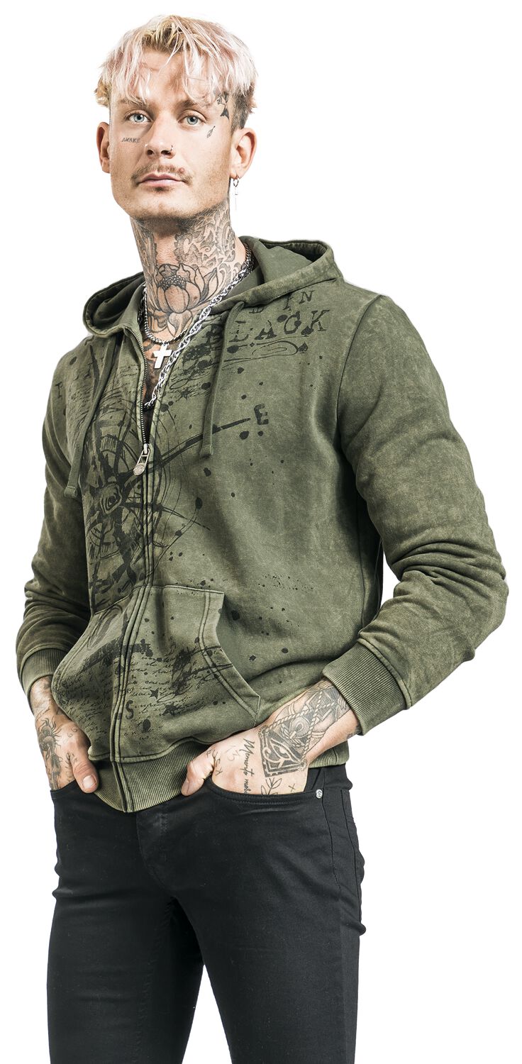 Hooded Jacket With Compass Print | Black Premium by EMP Sweat-shirt zippé à capuche