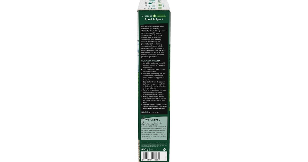 DCMGraszaad Plus Speel & Sport 0,6 kg zaden  (Tot 30 m²)