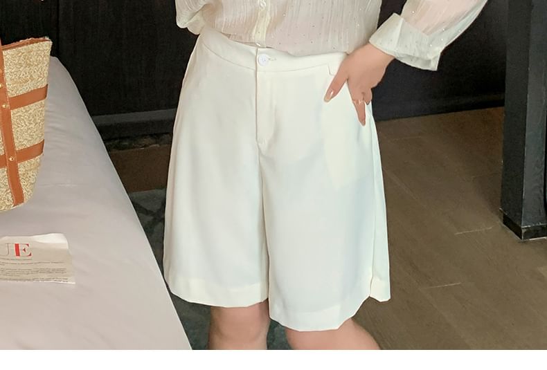 Krezol - Plus Size Hoge Taille Effen Wijde Broek