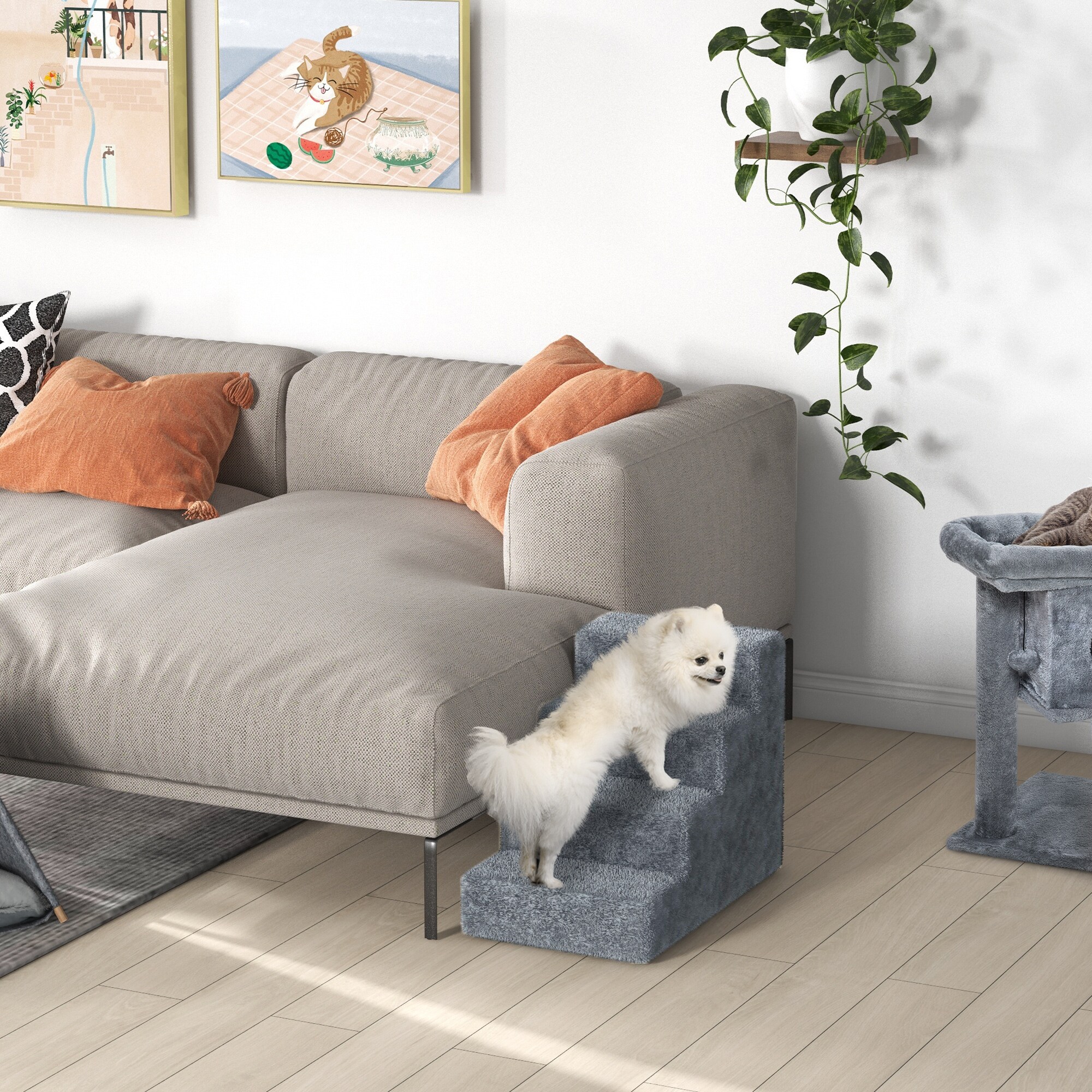 PawHut Haustiertreppe mit abnehmbarem Bezug 60 x 35 x 44 cm (LxBxH)