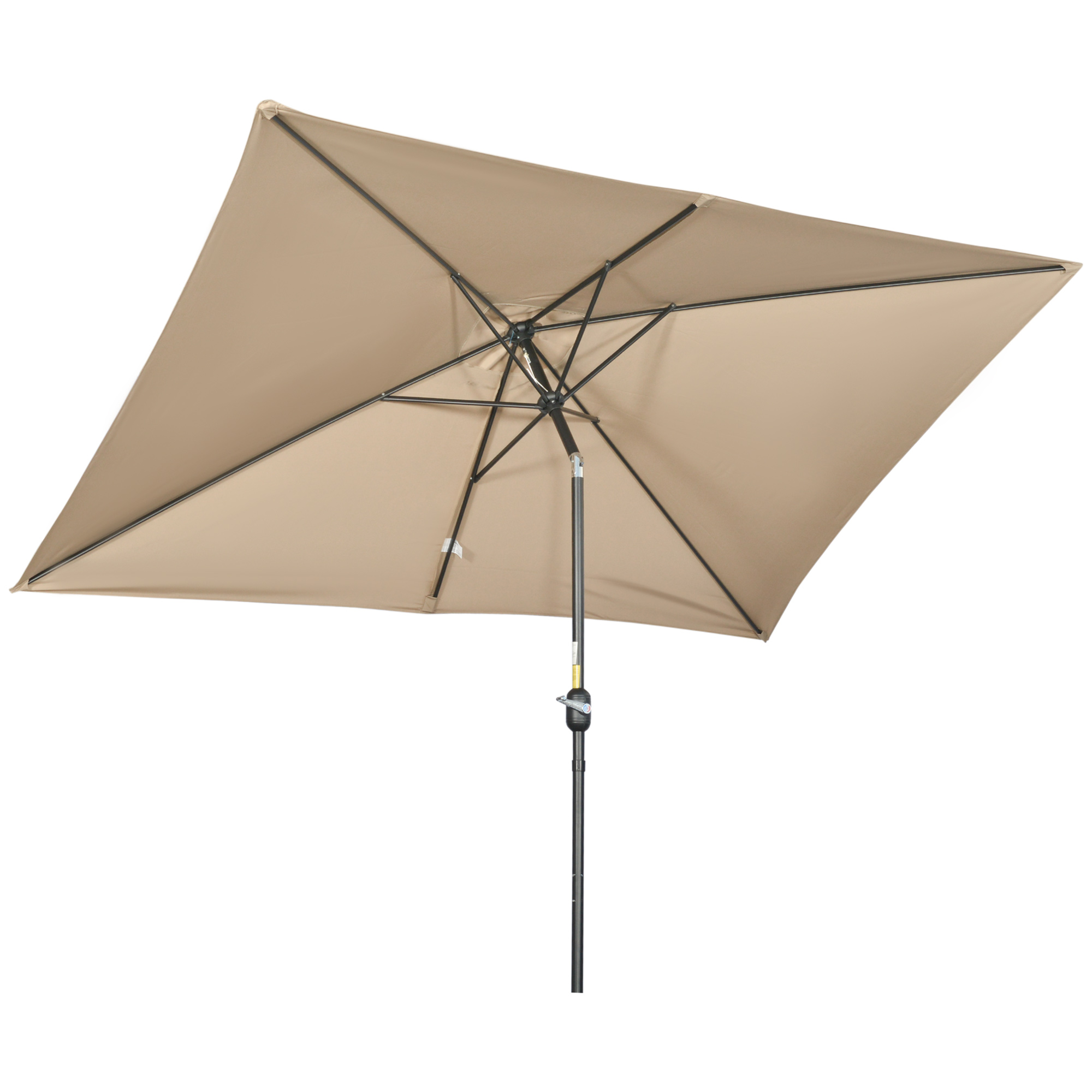Guarda-sol retangular de alumínio Outsunny, 200x300x240 cm, com manivela e mastro removível, ideal para terraços, piscinas, pátios e áreas externas, na cor cáqui.
