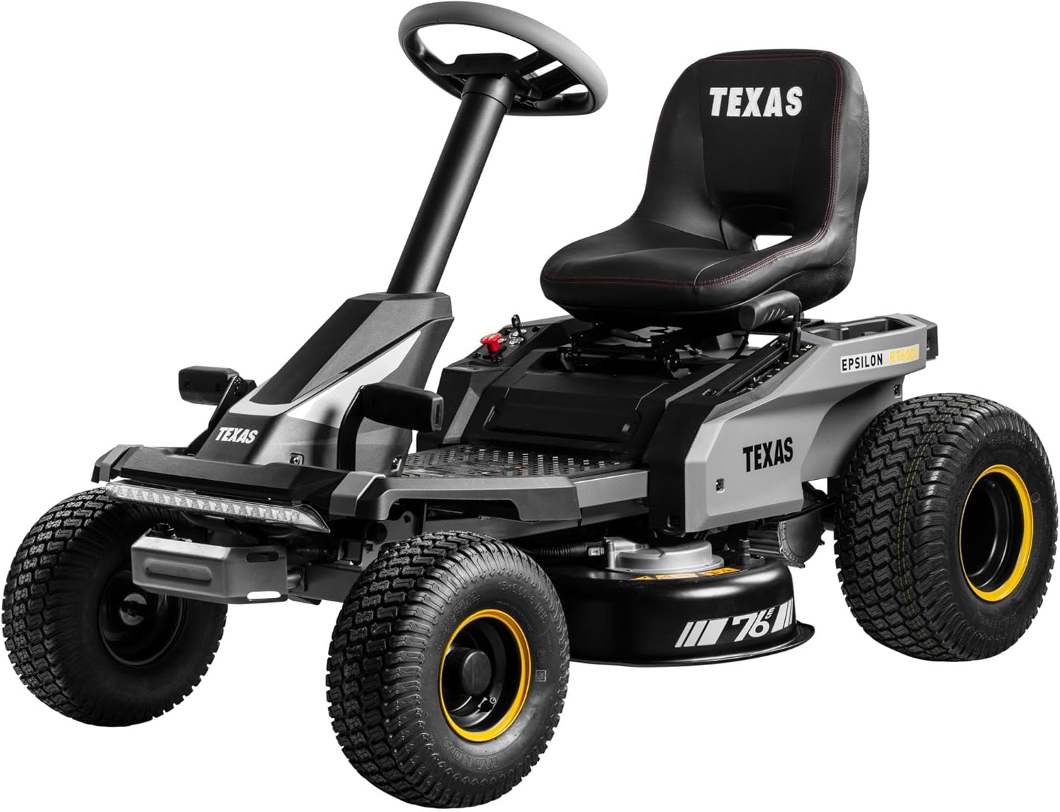 TEXAS Epsilon R7600Li Akku-Rasentraktor 76 cm Schnittbreite, 72V/24Ah, Mulchfunktion, Seitenauswurf, LED-Licht, für Flächen bis 3000 m²