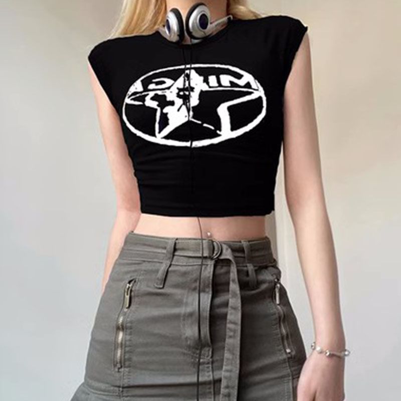 Selianne - Mouwloze crop top met ronde hals en sterrenprint