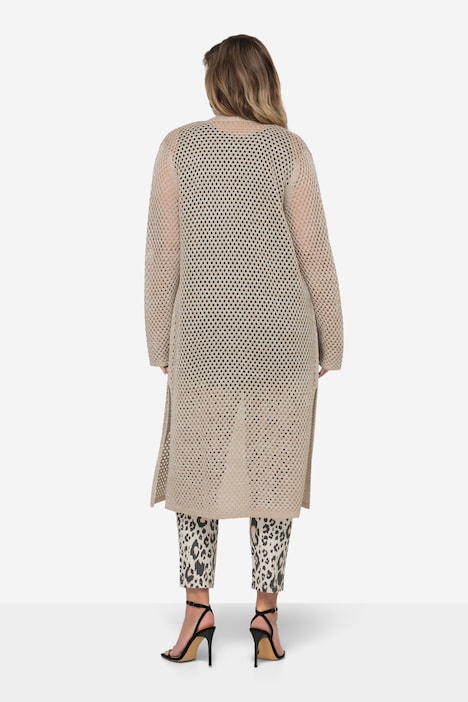 Long-Strickjacke, Ajourstrick, Metallic-Effekt, Langarm