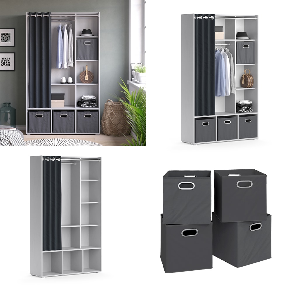 Vicco Kleiderschrank Schlafzimmerschrank Garderobe Luigi Hellgrau Faltbox 106 x 178 cm modern Schrankregal Organizer Vorhang Kleiderstange Fächer Aufbewahrung Ablage