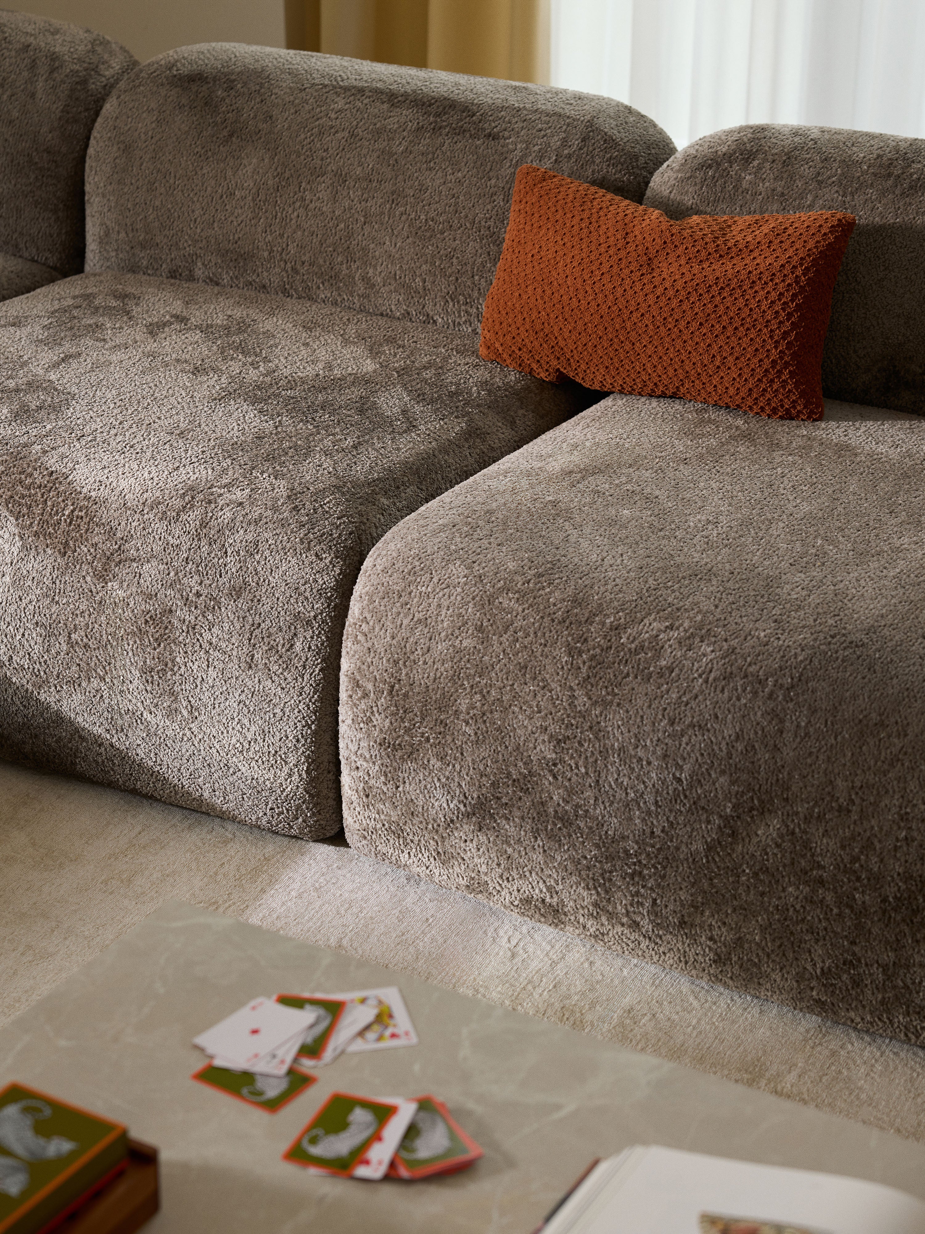 XL modulaire teddy bouclé hoekbank Wolke (4-zits) met chaise longue