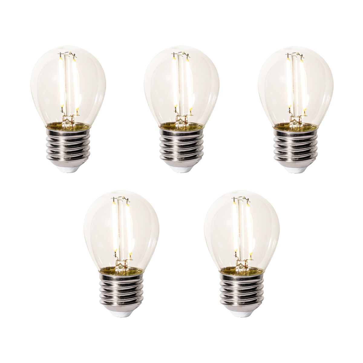 Set van 5 E27 dimbare LED lampen P45 helder glas 3W 250 lm 2200K