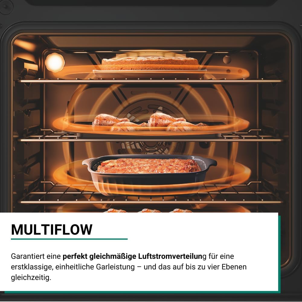 Bauknecht BBA285PU1ZK Einbau-Backofen 71 Liter, Multifunktionsofen mit 12 Funktionen, Power Heißluft, Flexi Clean, versenkbare Knebel, schwarzes Glas
