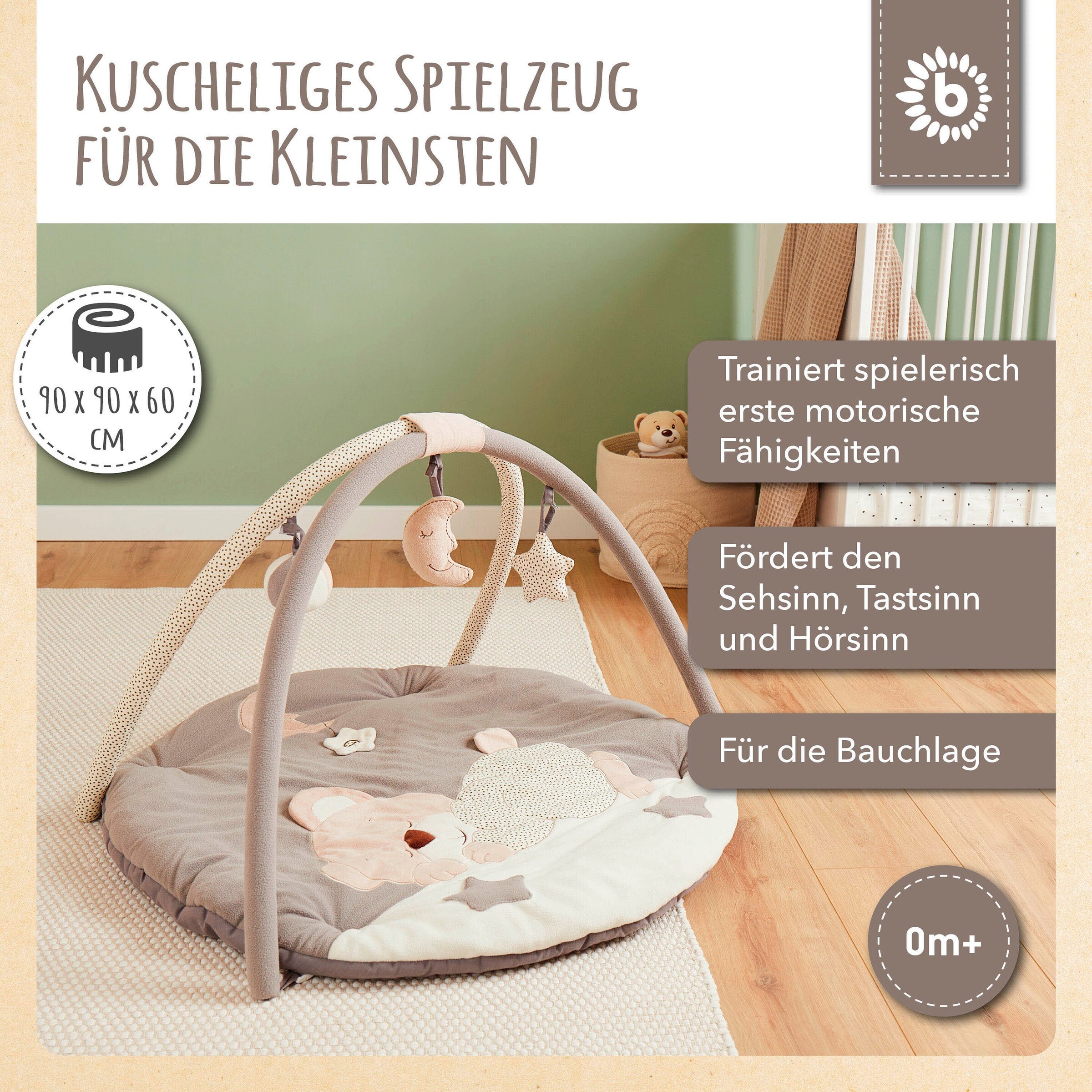 Bieco Krabbeldecke mit Spielbogen Plüsch - ab Geburt Beige