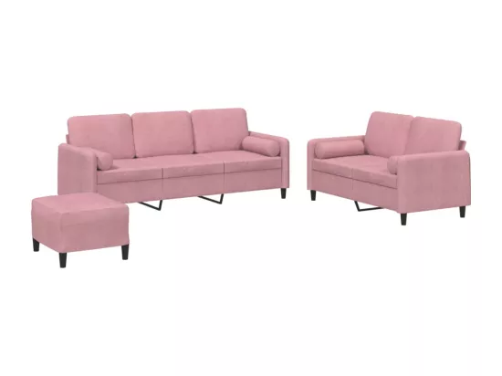 Ensemble de canapés 3 pièces avec coussins rose velours