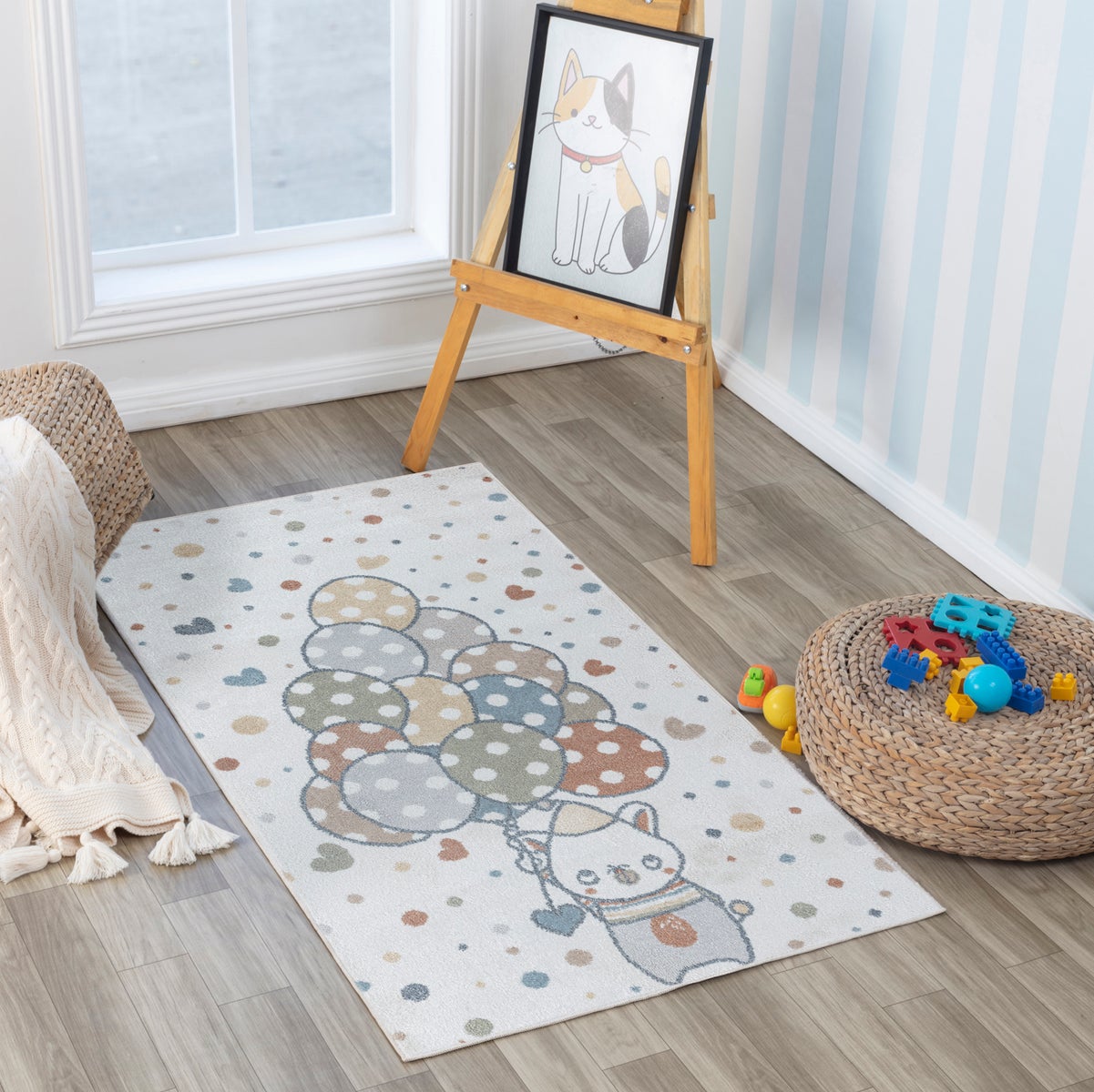 Machinewasbaar kinderkleed met ballonnen, veelkleurig/beige, 80x150 cm, STELLA