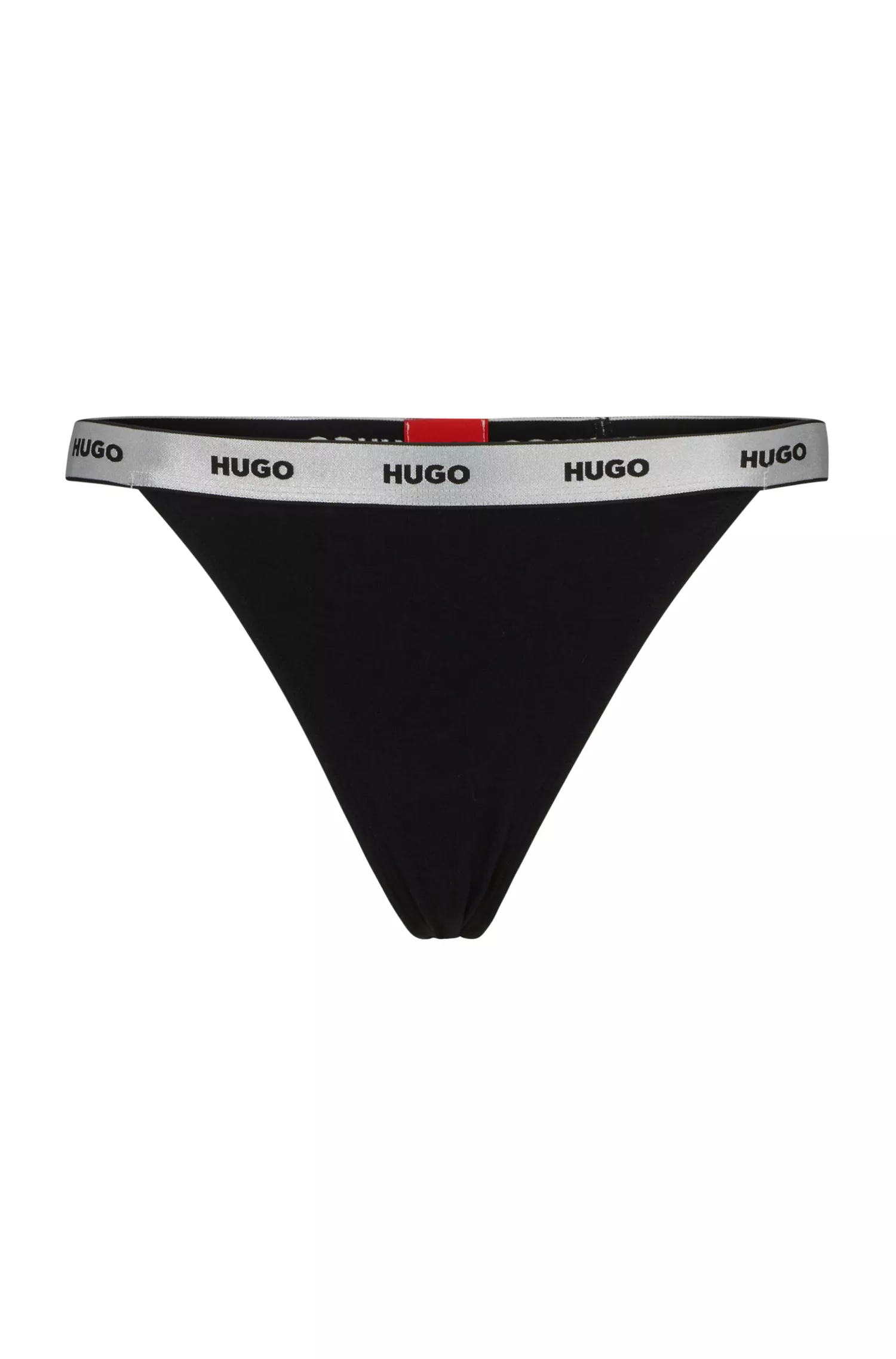 Cueca fio dental HUGO vermelha em algodão elástico com cós com logo.