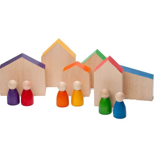 Grapat houten huisjes en nins® poppetjes (12st) 15-110