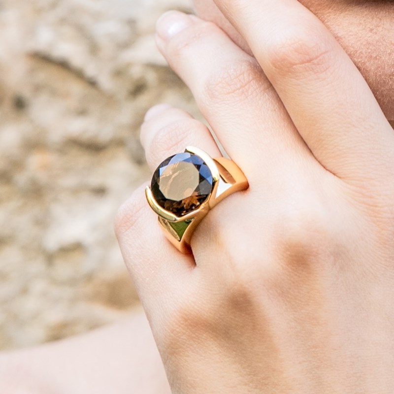 Bague Sélène Argent Doré Pierre Noire