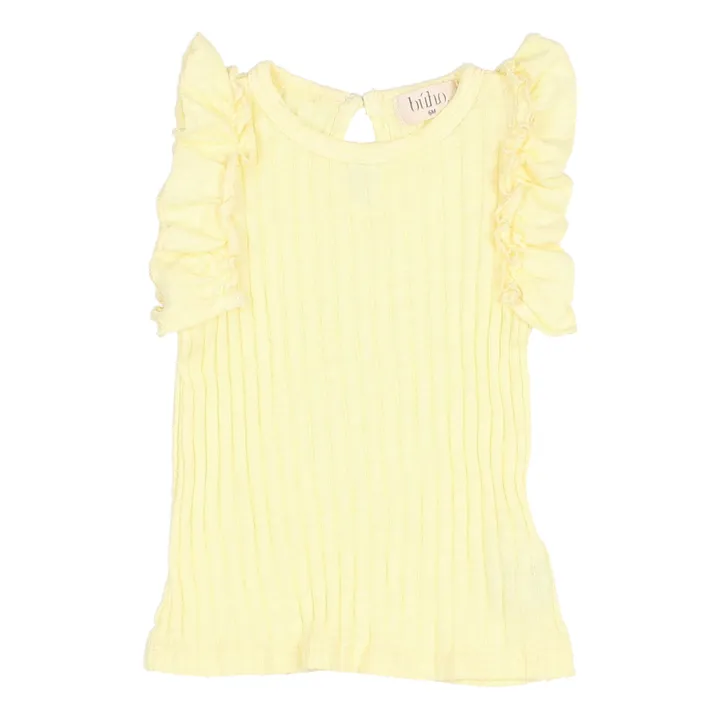 Búho Top Coton Bio Côtelé à Volants Bébé | Jaune pâle