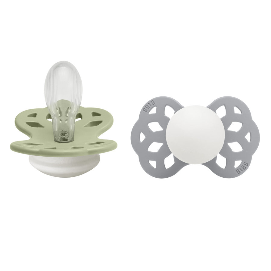 BIBS Pacifier Infinity Symmetrical Silicone Sage Glow/Cloud Glow Size 2 2pcs