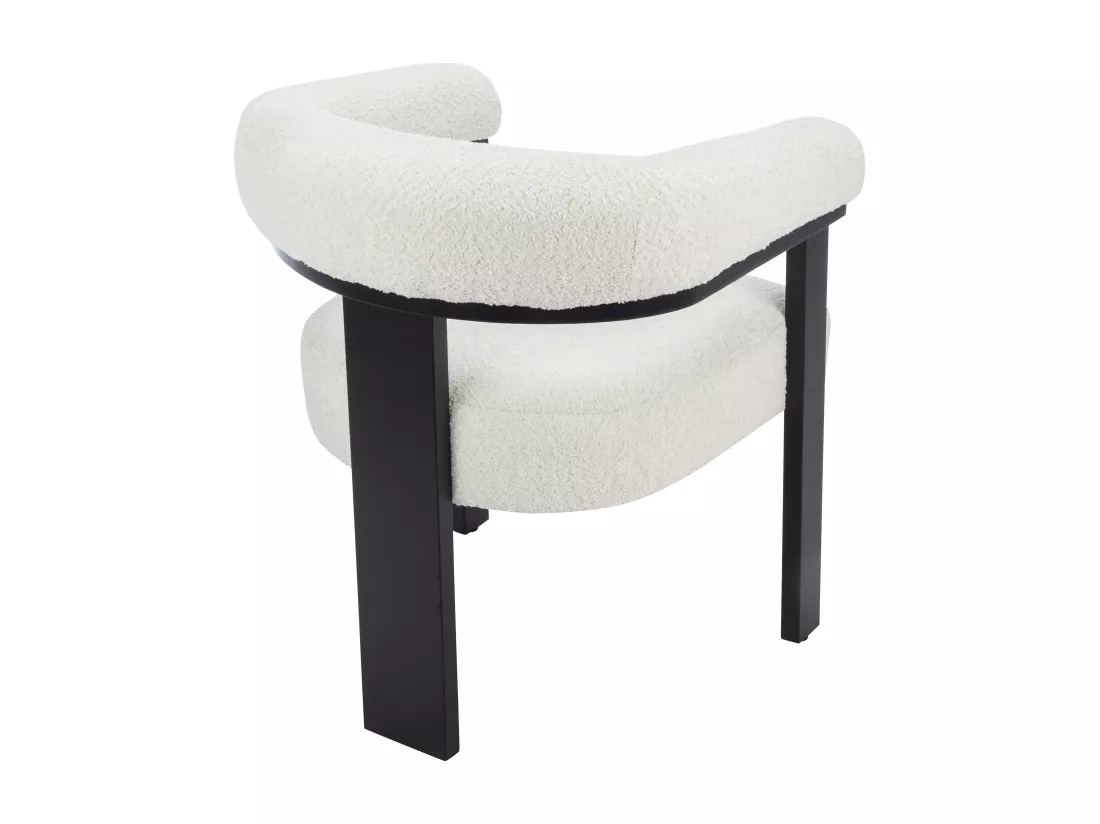Lot de 2 chaises avec accoudoirs en tissu bouclette et bois d'hévéa noir - Blanc - LIVELIA de Pascal MORABITO