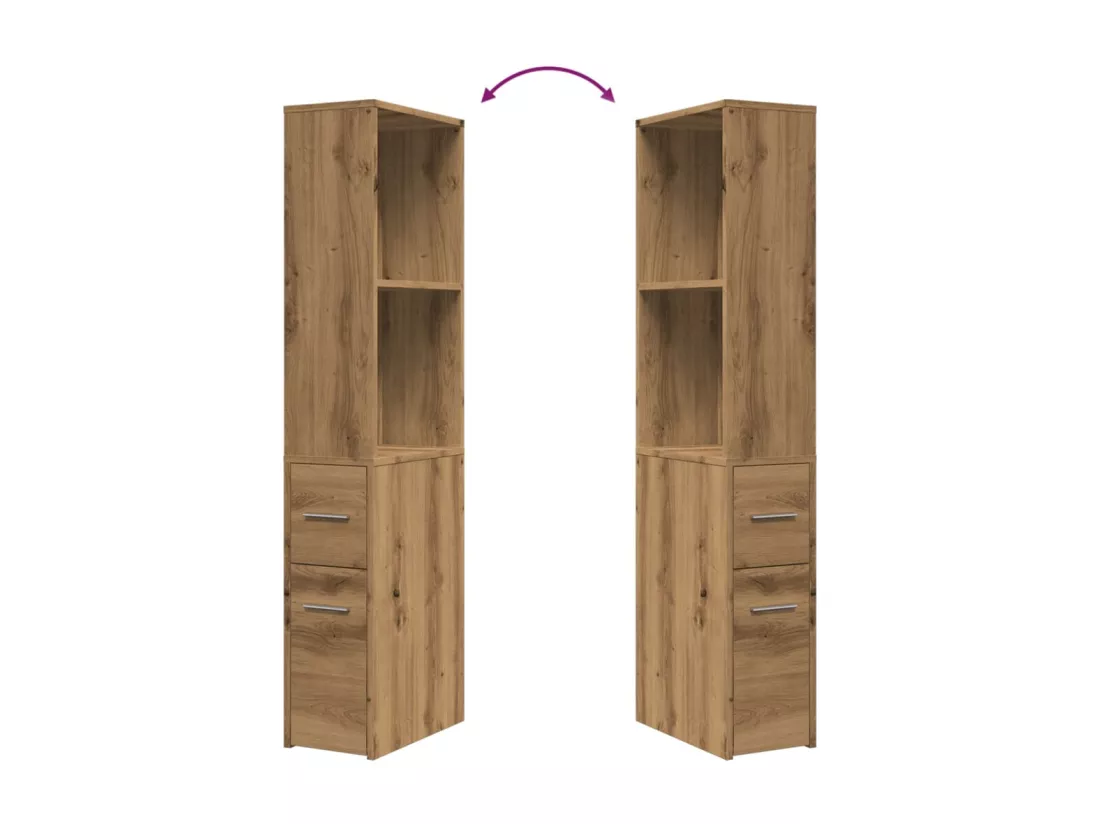 Armoire de salle de bain étroite avec roulettes chêne artisanal