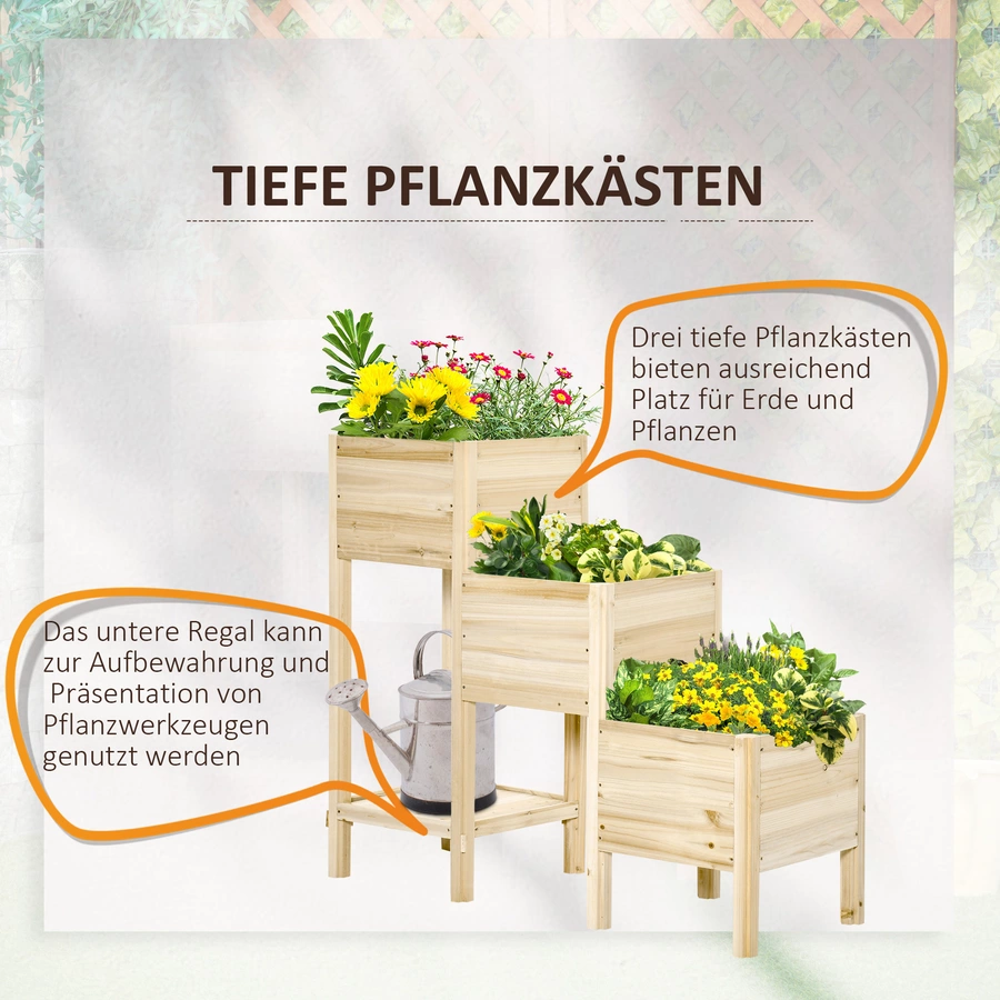 Outsunny Hochbeet mit 3 Stufigen Design natur