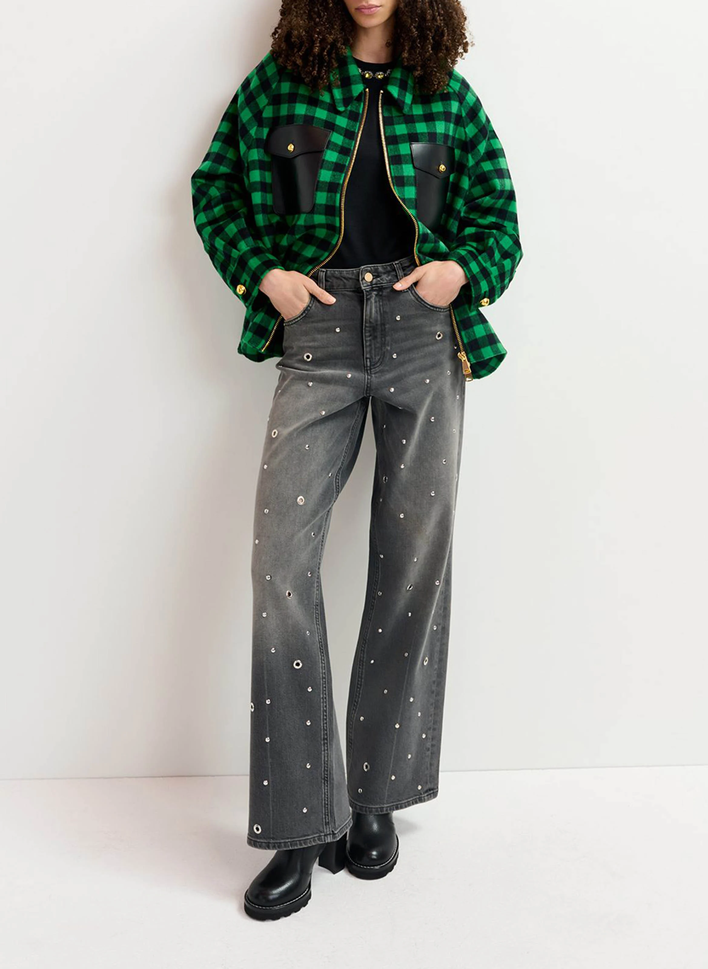 GARMENT - Jean droit orné d'œillets en coton mélangé | Gris