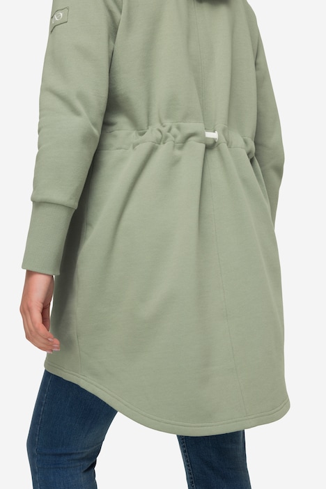 Sweatjacke, lang geschnitten, Kapuze, Taillen-Tunnelzug hinten, Langarm