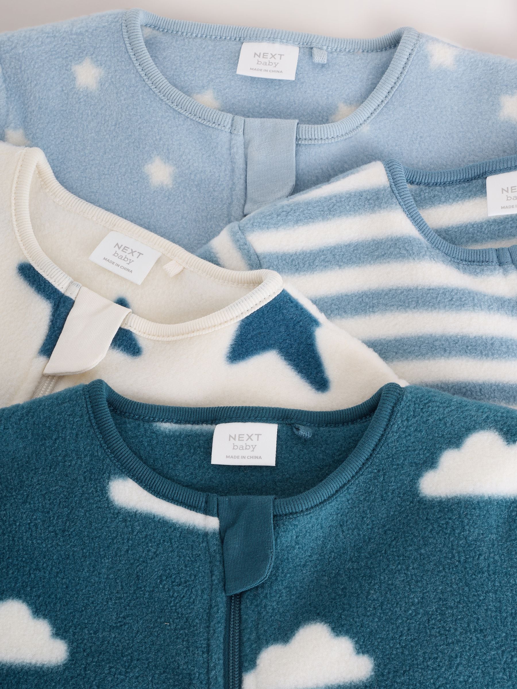 Blauw - Set van 4 baby-onesies van microfleece met tweewegrits