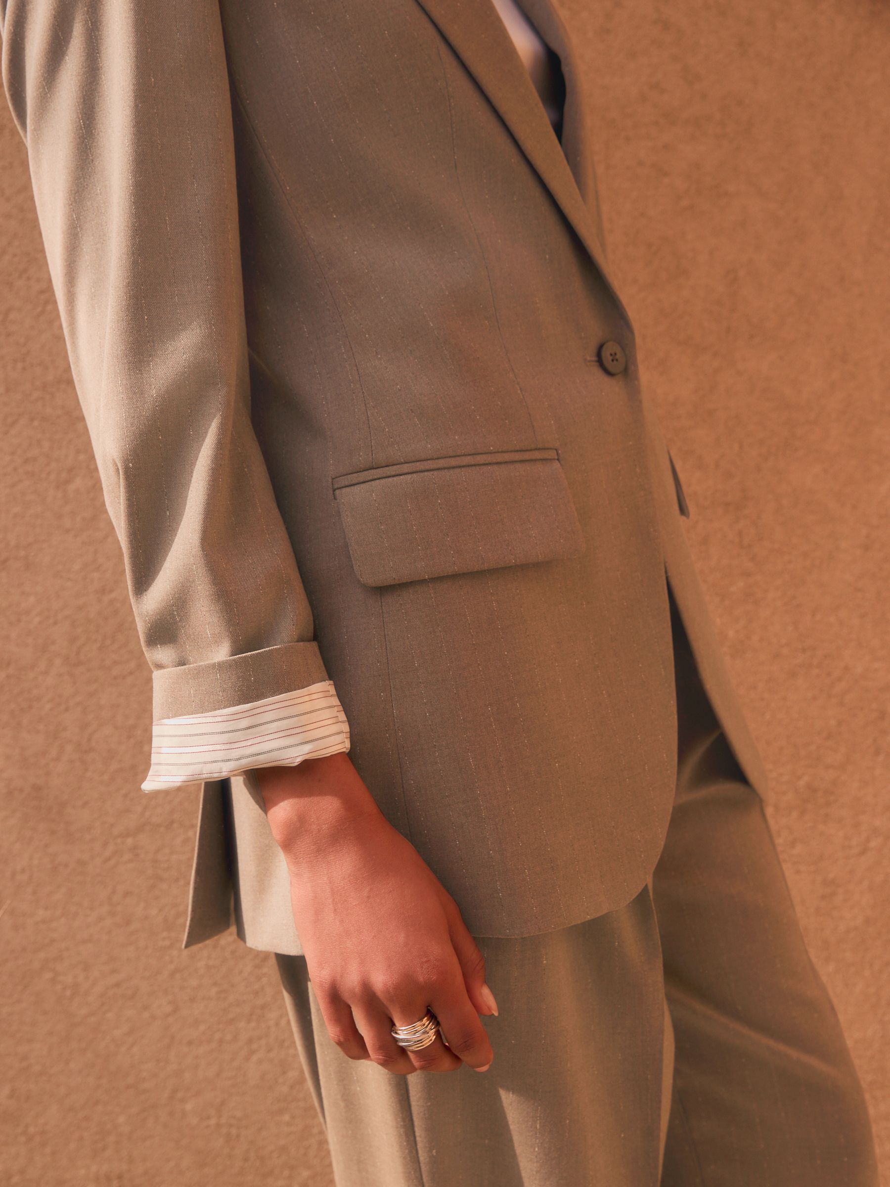 Neutraal - N. Premium gestreepte blazer met textuur en Single breasted
