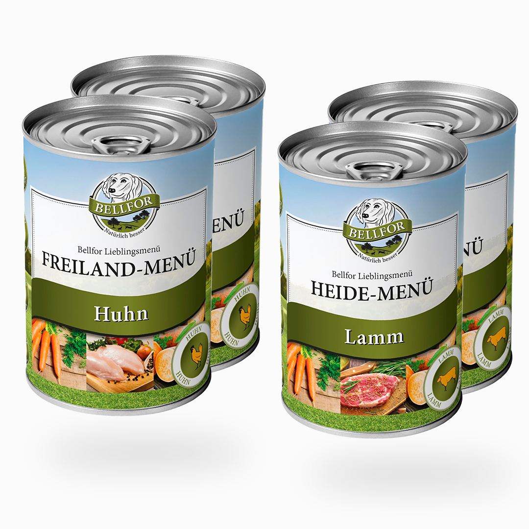 Sachet de départ avec poulet et agneau - menu en plein air 2x400g + menu de bruyère 2x400g