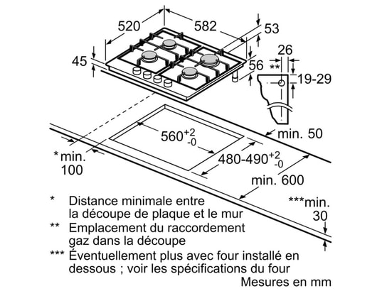 BOSCH - Plaque gaz PGP6B5K90, Série 4, Inox, Thermocouple