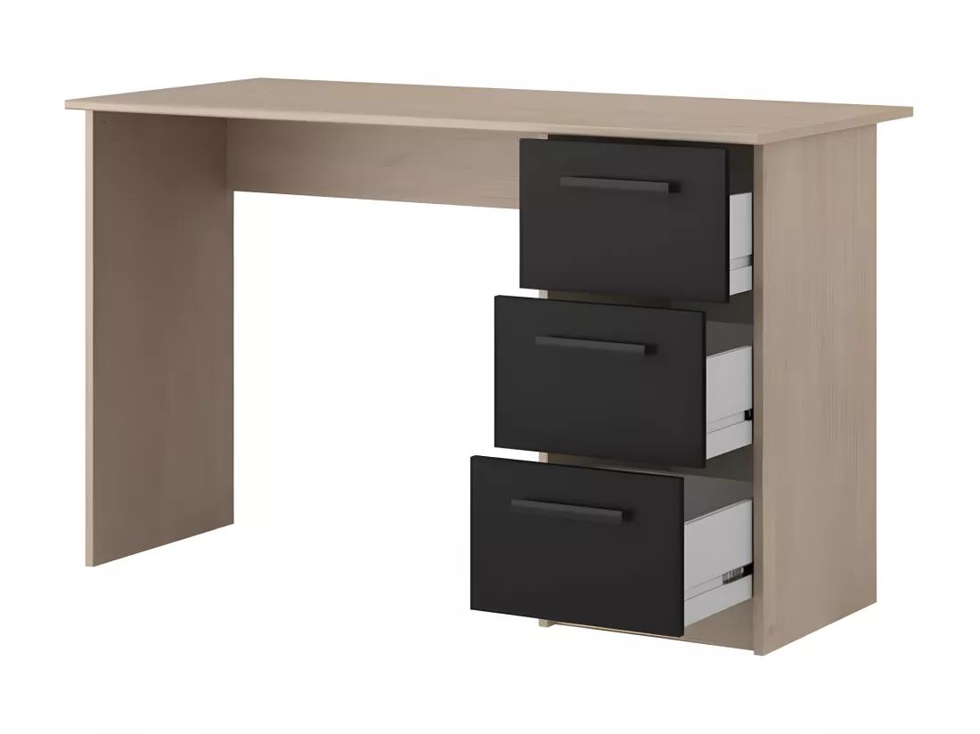 Bureau droit 3 tiroirs - Décor chene Brooklyn - L 121,4 x P 55 x H 74.5 cm - ESSENTIELLE