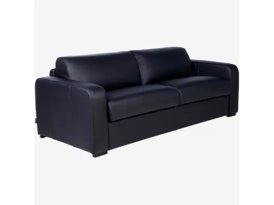 HABITAT - Canapé convertible 2 places - Couchage 140 cm - Matelas en mousse 14 cm - Cuir Noir - Porto