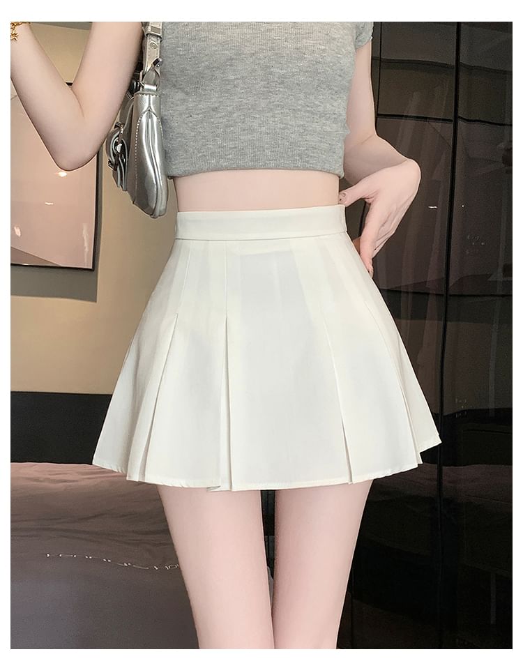 Yako - Hoge taille effen mini geplooide skort