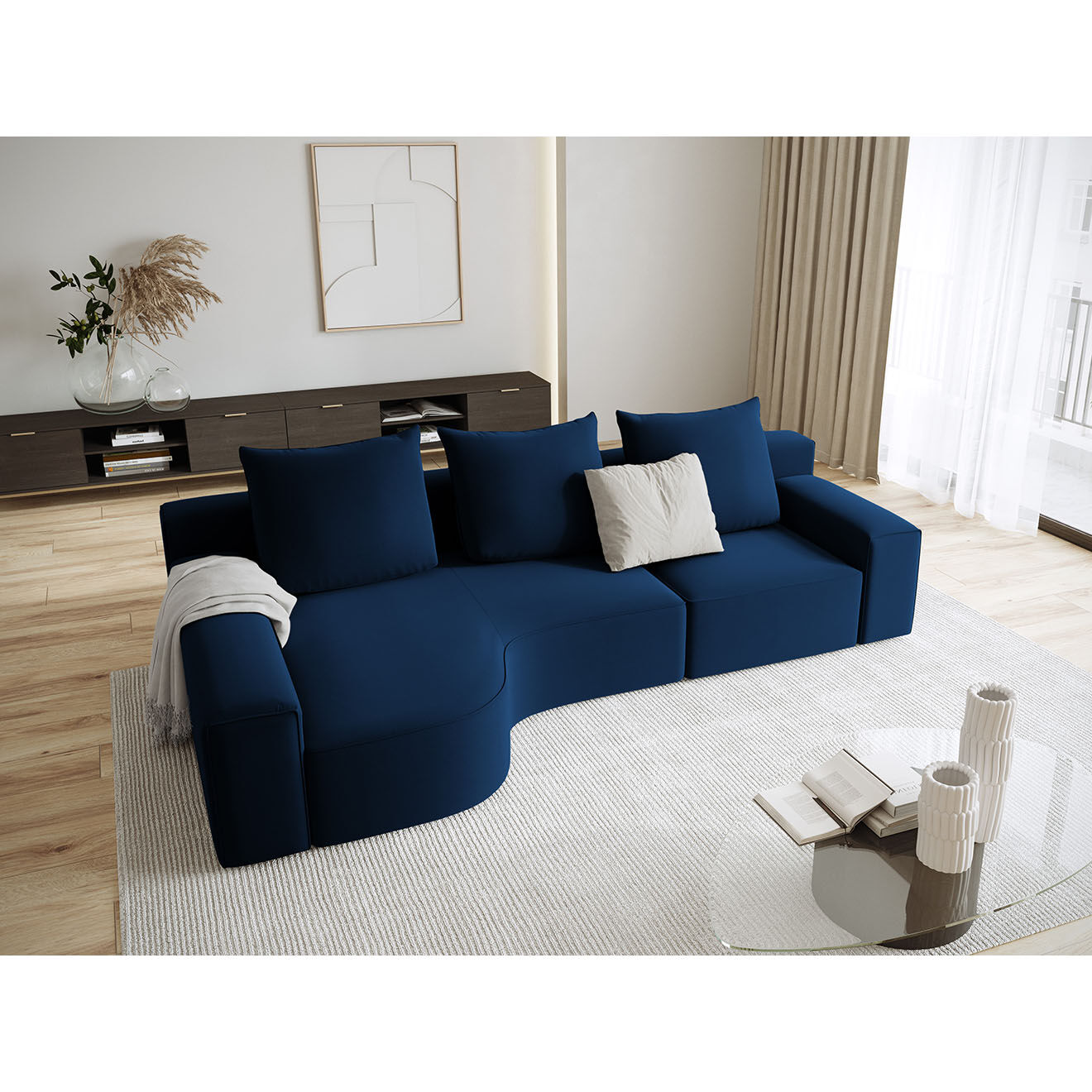 Mazzini Sofas Canapé d'angle Gauche Velours Ivy 4 Places bleu roi - 280x137x89 cm