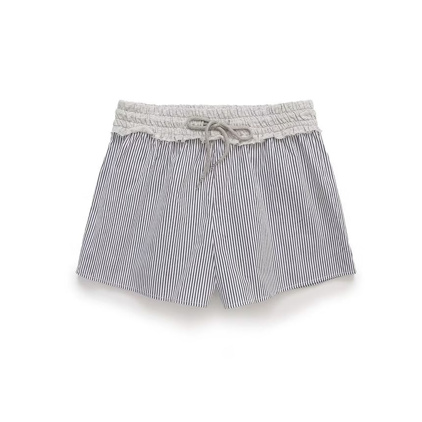 Avauntgardo - 3/4-mouw ronde hals sweatshirt met opdruk en trekkoord in de taille, gestreepte shorts met wijde pijpen / set