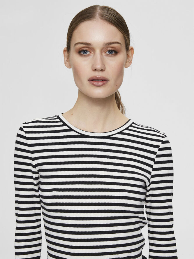Selected Femme SLFANNA LS CREW NECK TEE STR S NOOS Sort
