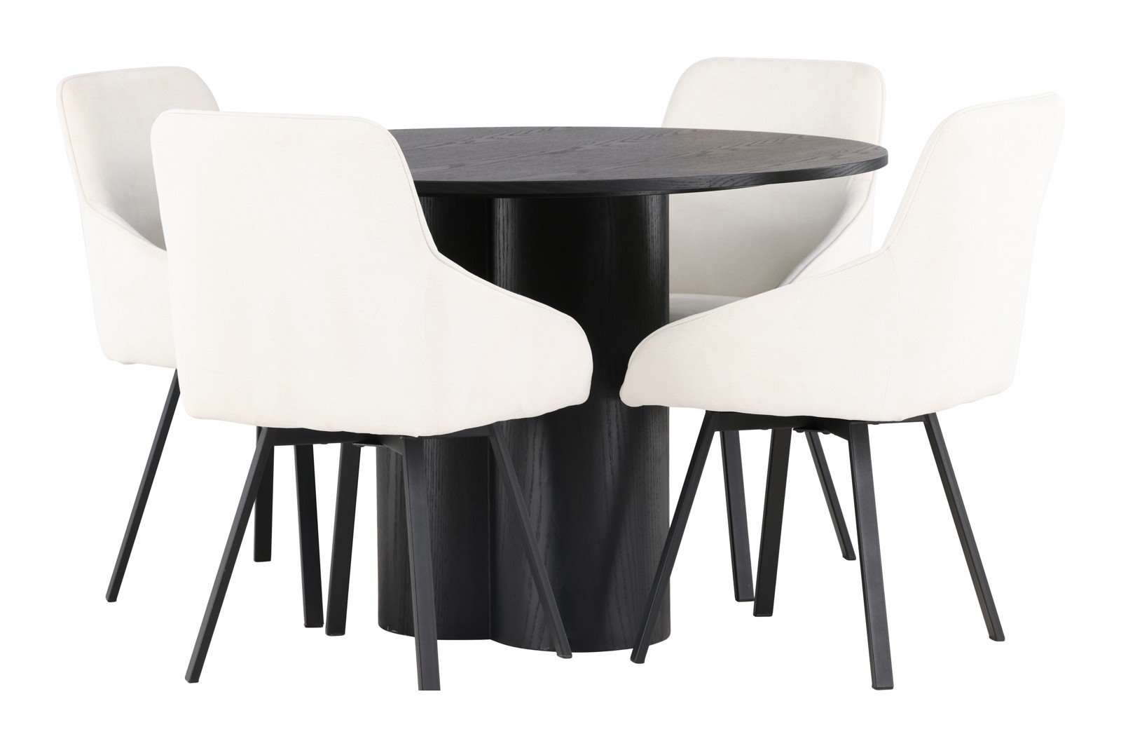 Olivia og Rosie Spisegruppe Olivia rundt spisebord Ø110 cm i sort med 4 stk. Rosie spisetoler i Beige og sorte ben.